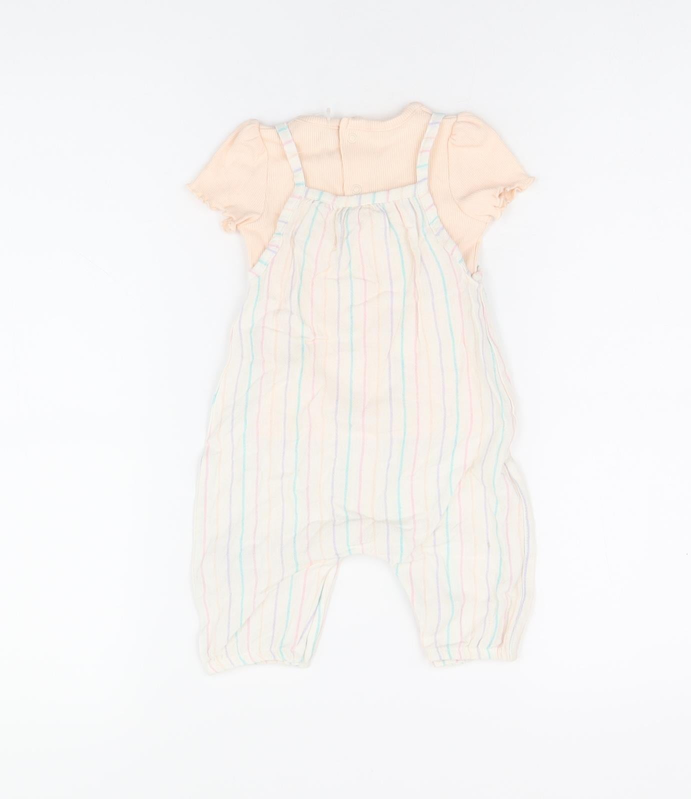 Marks and Spencer Girls White Striped Viscose Jumpsuit Outfit/Set Size 0-3 Months Button