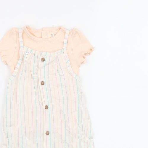Marks and Spencer Girls White Striped Viscose Jumpsuit Outfit/Set Size 0-3 Months Button