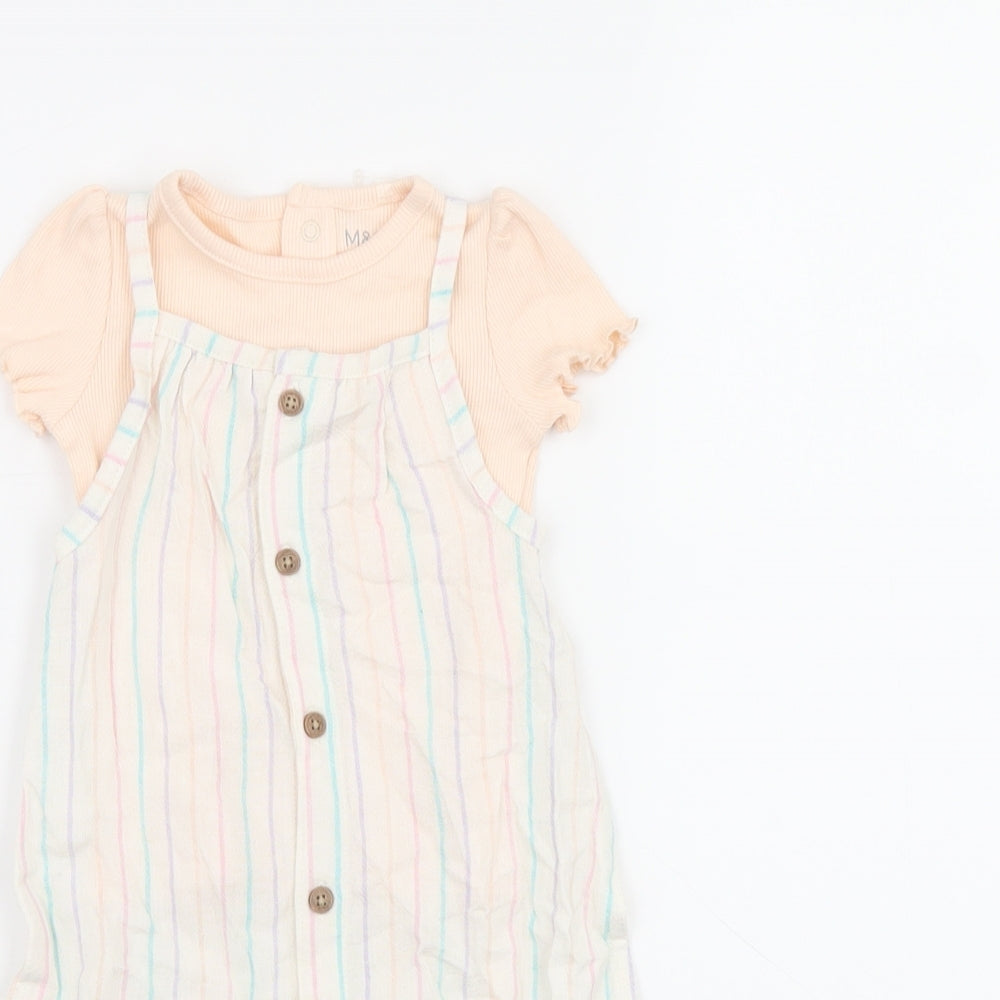 Marks and Spencer Girls White Striped Viscose Jumpsuit Outfit/Set Size 0-3 Months Button