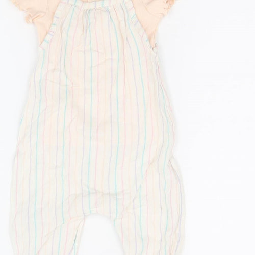 Marks and Spencer Girls White Striped Viscose Jumpsuit Outfit/Set Size 0-3 Months Button