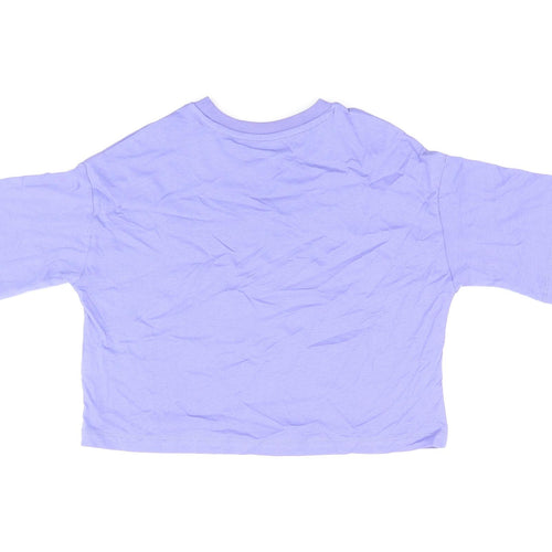 Marks and Spencer Girls Purple Cotton Basic T-Shirt Size 6-7 Years Round Neck Pullover - Peace Love Happiness