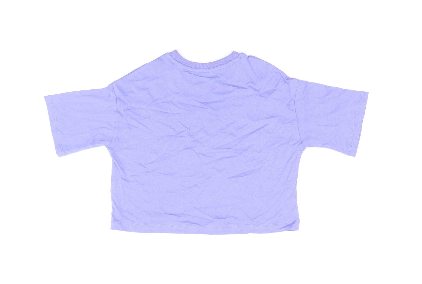 Marks and Spencer Girls Purple Cotton Basic T-Shirt Size 6-7 Years Round Neck Pullover - Peace Love Happiness