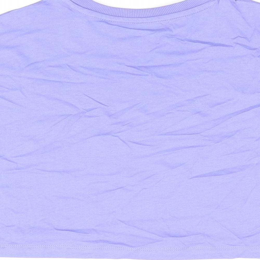 Marks and Spencer Girls Purple Cotton Basic T-Shirt Size 6-7 Years Round Neck Pullover - Peace Love Happiness