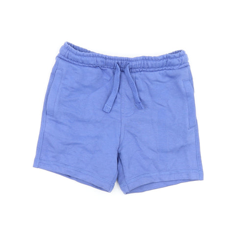 Marks and Spencer Boys Blue Cotton Sweat Shorts Size 4-5 Years Regular Drawstring