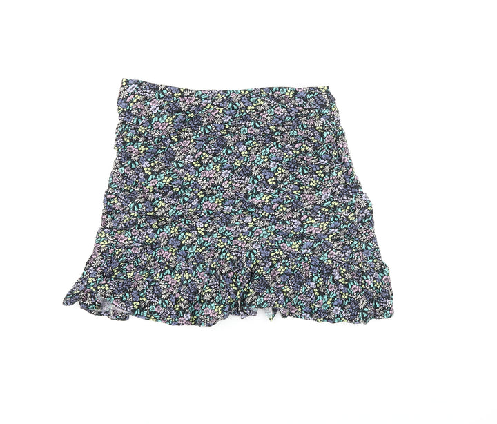 Marks and Spencer Girls Black Floral Viscose Mini Skirt Size 12-13 Years Regular Zip