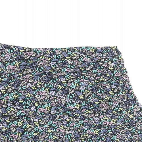 Marks and Spencer Girls Black Floral Viscose Mini Skirt Size 12-13 Years Regular Zip