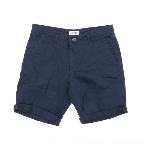 JACK & JONES Mens Blue Cotton Chino Shorts Size M L7 in Regular Zip