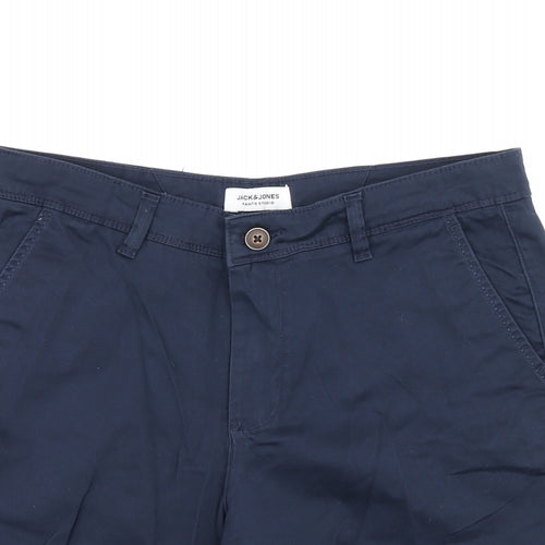 JACK & JONES Mens Blue Cotton Chino Shorts Size M L7 in Regular Zip