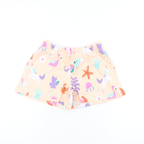 Marks and Spencer Girls Pink Geometric Cotton Sweat Shorts Size 5-6 Years Regular Drawstring - Unicorn, Octopus, Starfish, Flamingo