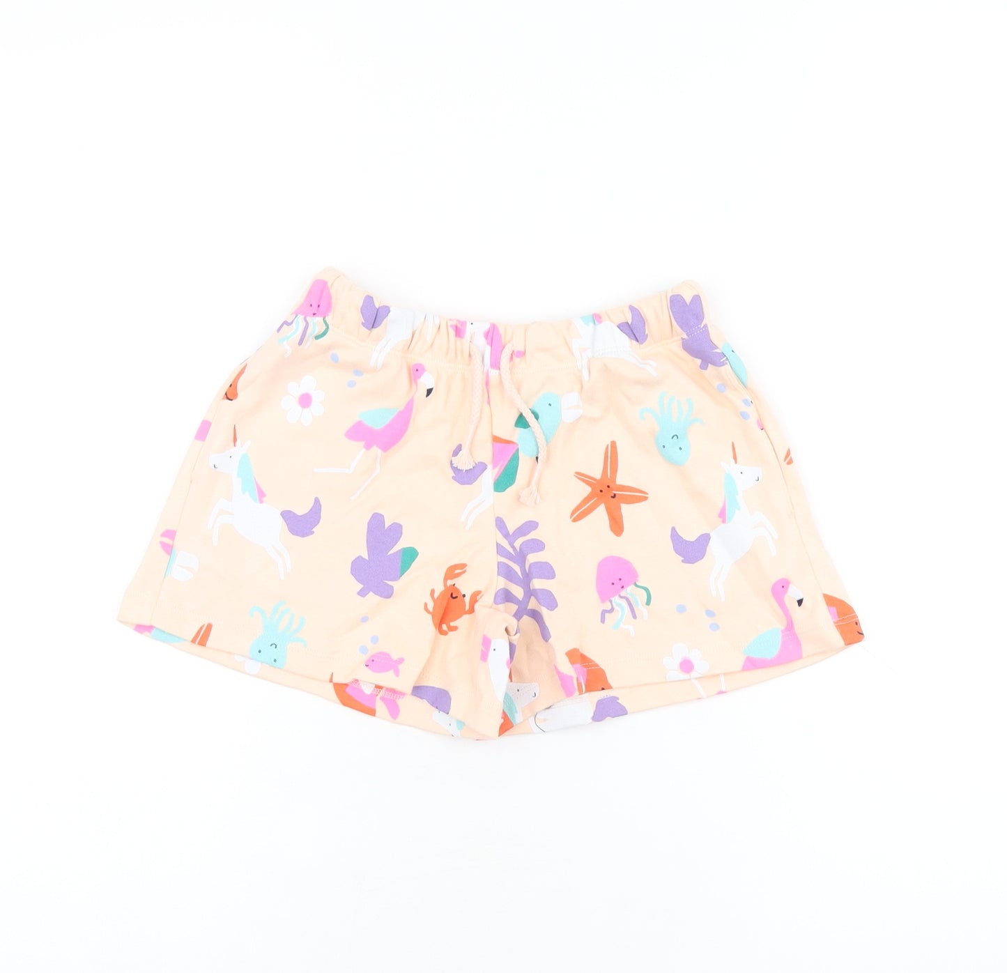 Marks and Spencer Girls Pink Geometric Cotton Sweat Shorts Size 5-6 Years Regular Drawstring - Unicorn, Octopus, Starfish, Flamingo