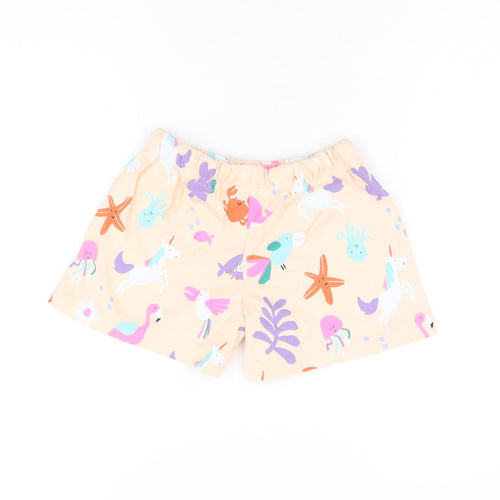 Marks and Spencer Girls Pink Geometric Cotton Sweat Shorts Size 5-6 Years Regular Drawstring - Unicorn, Octopus, Starfish, Flamingo