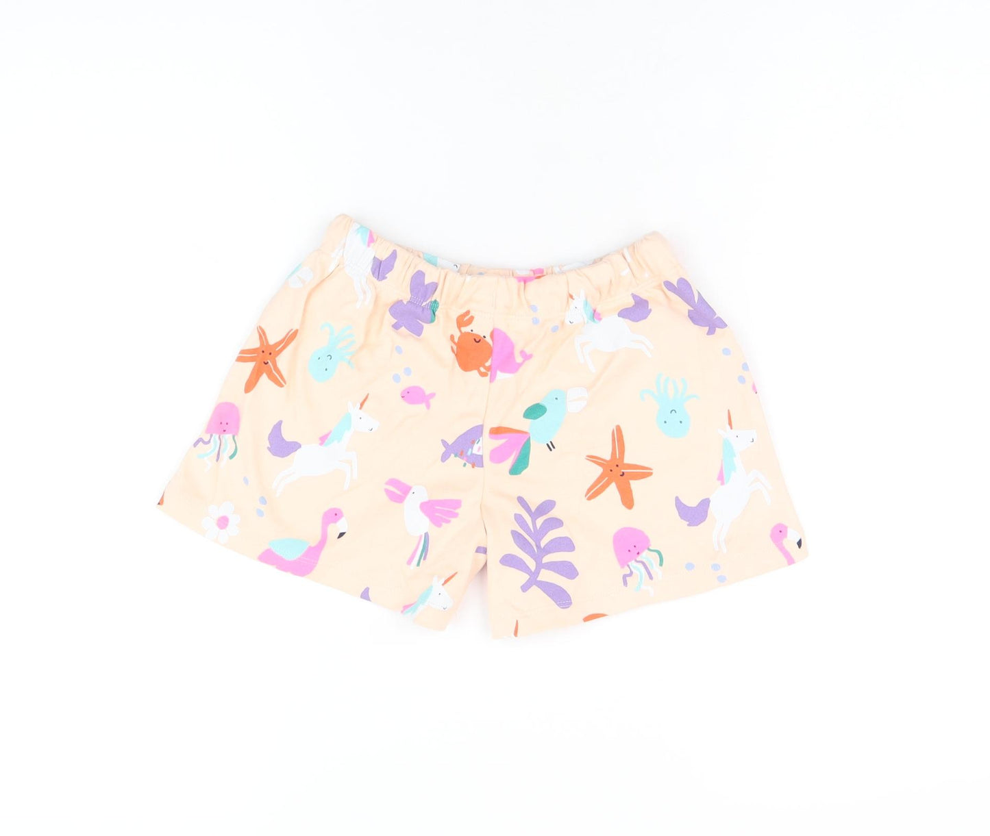 Marks and Spencer Girls Pink Geometric Cotton Sweat Shorts Size 5-6 Years Regular Drawstring - Unicorn, Octopus, Starfish, Flamingo