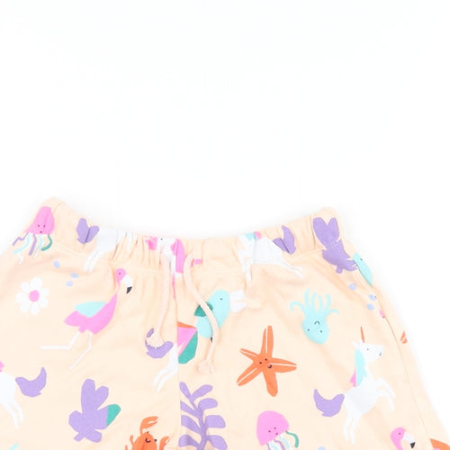 Marks and Spencer Girls Pink Geometric Cotton Sweat Shorts Size 5-6 Years Regular Drawstring - Unicorn, Octopus, Starfish, Flamingo