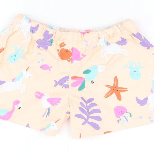 Marks and Spencer Girls Pink Geometric Cotton Sweat Shorts Size 5-6 Years Regular Drawstring - Unicorn, Octopus, Starfish, Flamingo