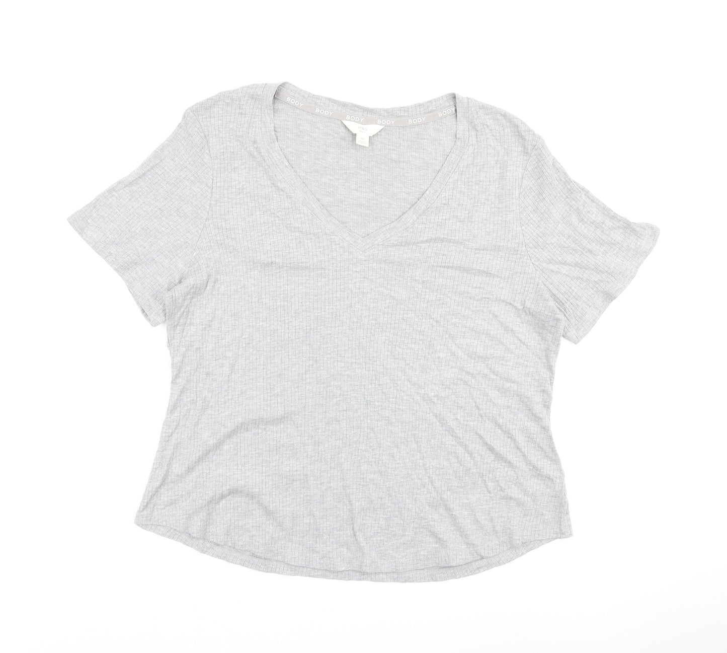 Marks and Spencer Womens Grey Cotton Basic T-Shirt Size XL V-Neck