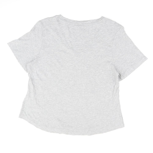 Marks and Spencer Womens Grey Cotton Basic T-Shirt Size XL V-Neck