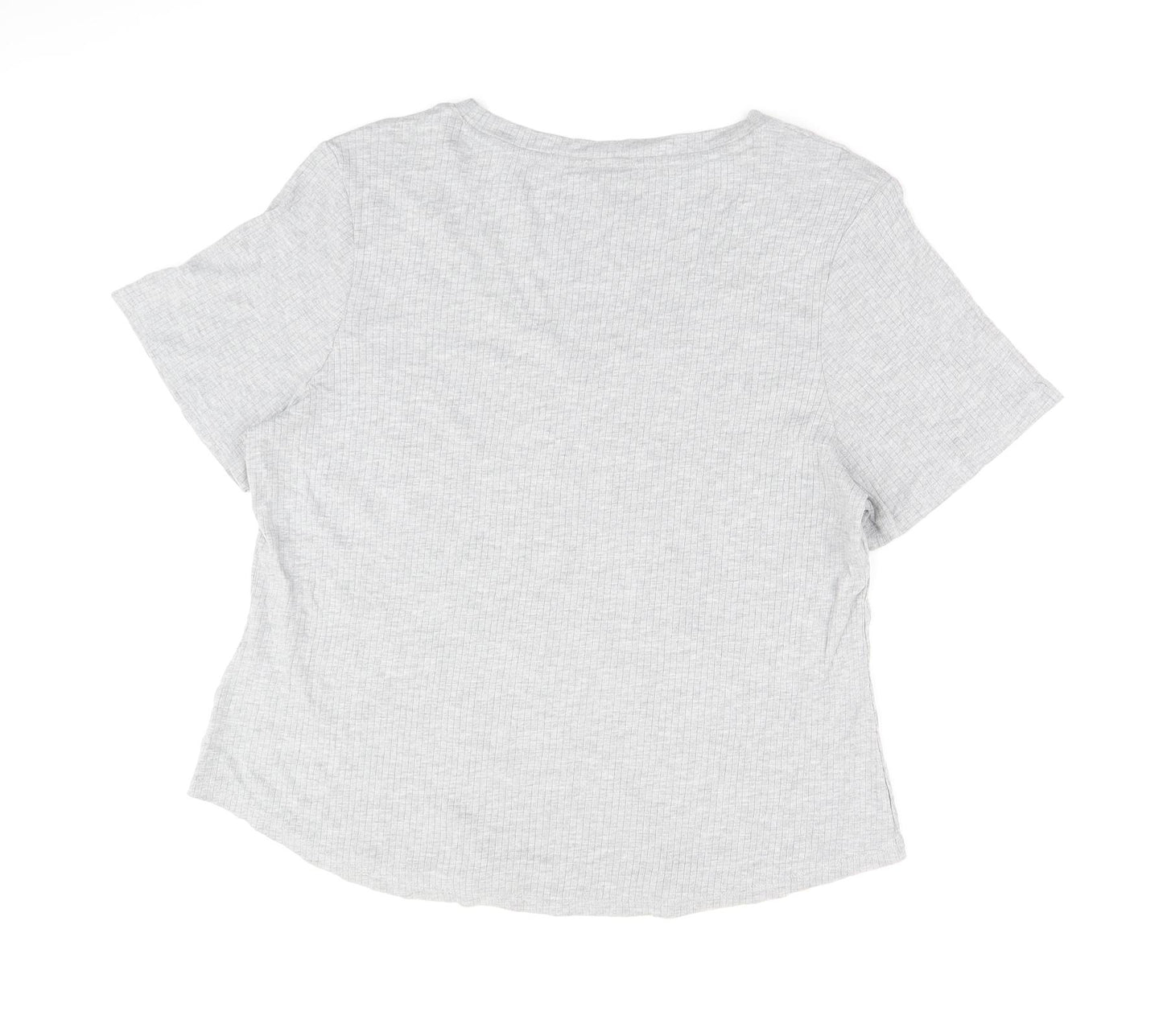 Marks and Spencer Womens Grey Cotton Basic T-Shirt Size XL V-Neck