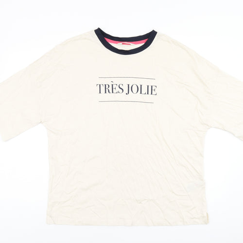 Marks and Spencer Womens Ivory Cotton Basic T-Shirt Size L Round Neck - Tres Jolie