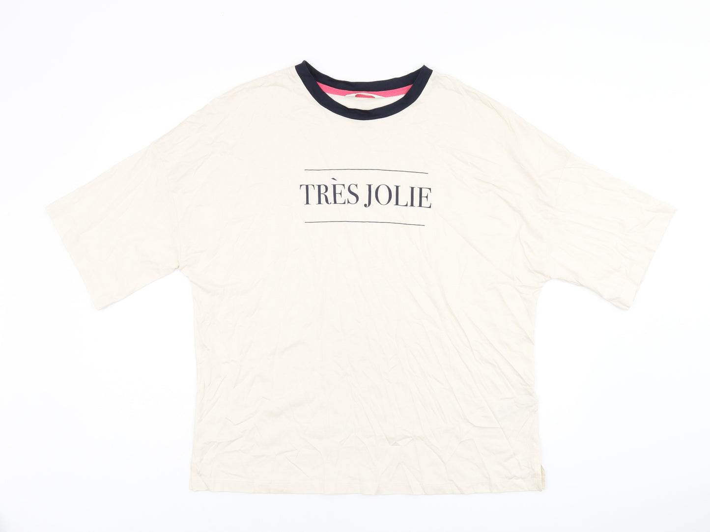 Marks and Spencer Womens Ivory Cotton Basic T-Shirt Size L Round Neck - Tres Jolie