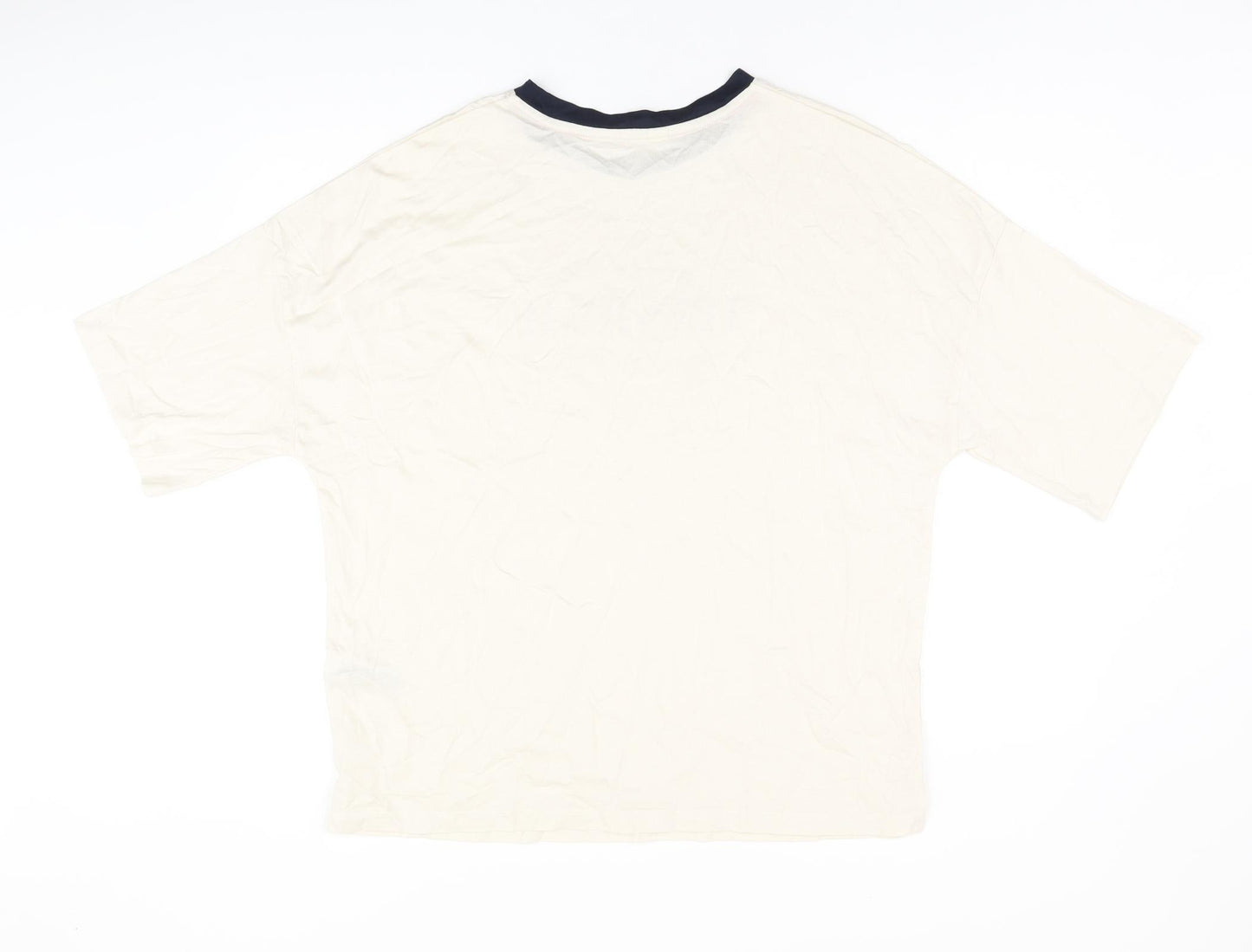 Marks and Spencer Womens Ivory Cotton Basic T-Shirt Size L Round Neck - Tres Jolie