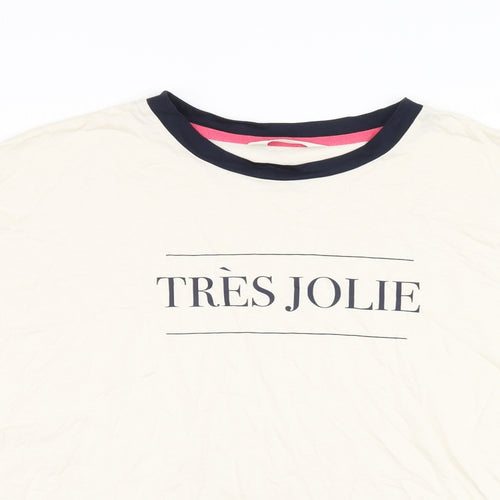 Marks and Spencer Womens Ivory Cotton Basic T-Shirt Size L Round Neck - Tres Jolie