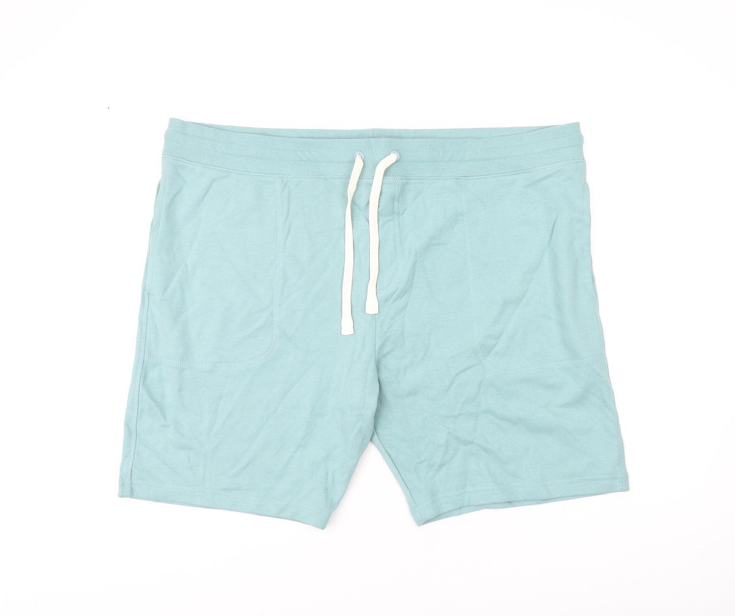 Marks and Spencer Mens Green Cotton Sweat Shorts Size 3XL L8 in Regular Drawstring
