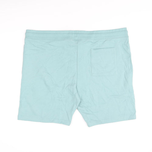 Marks and Spencer Mens Green Cotton Sweat Shorts Size 3XL L8 in Regular Drawstring