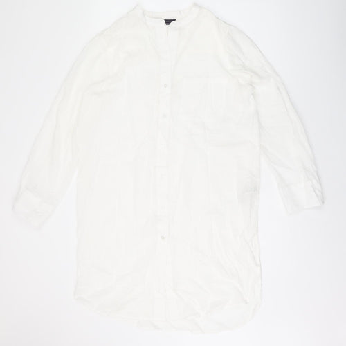 Marks and Spencer Womens White Cotton Shirt Dress Size M V-Neck Button