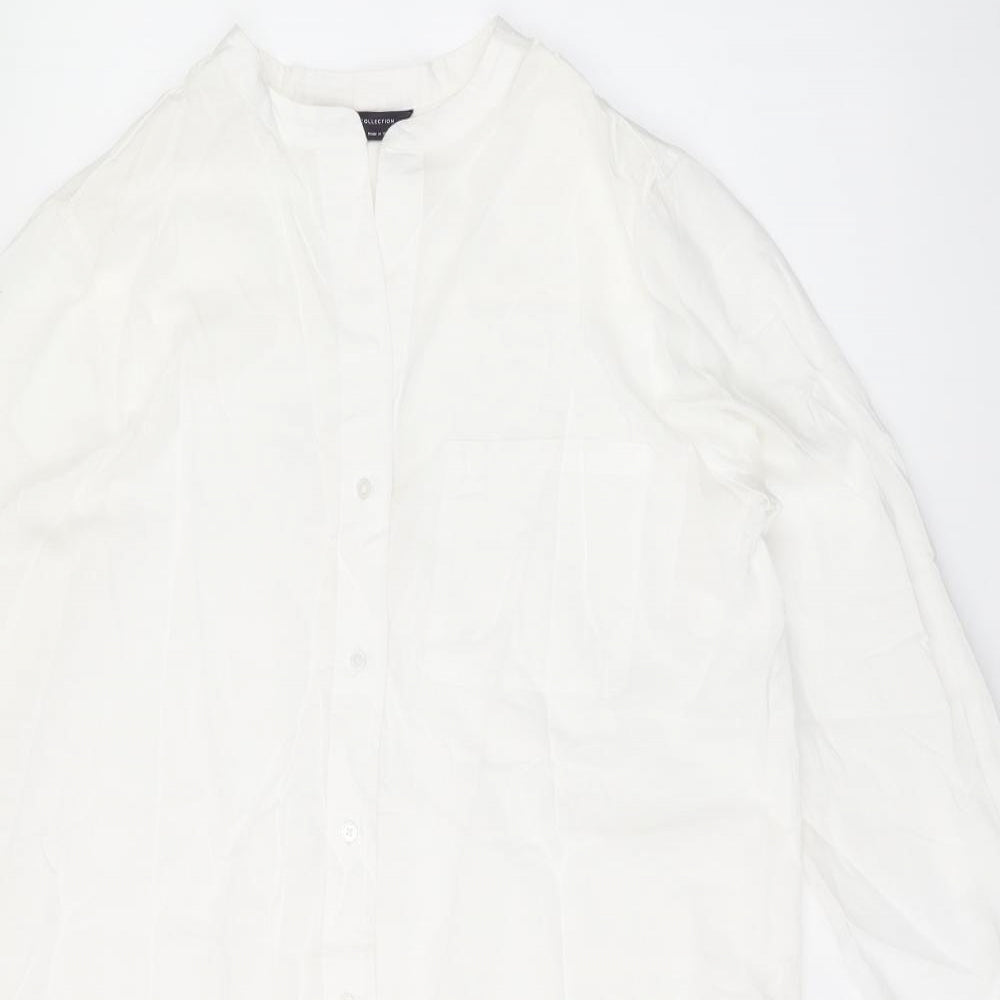 Marks and Spencer Womens White Cotton Shirt Dress Size M V-Neck Button