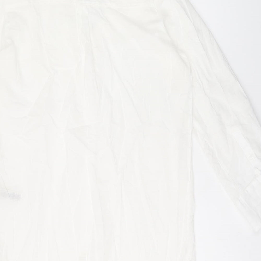Marks and Spencer Womens White Cotton Shirt Dress Size M V-Neck Button