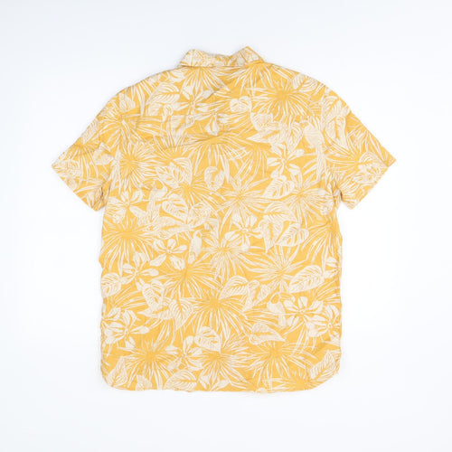Marks and Spencer Boys Yellow Geometric Cotton Basic Button-Up Size 13-14 Years Collared Button - Leaf Print