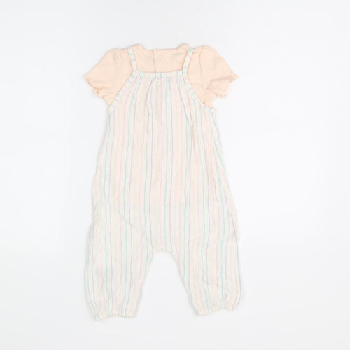 Marks and Spencer Girls White Striped Viscose Dungaree One-Piece Size 9-12 Months Button
