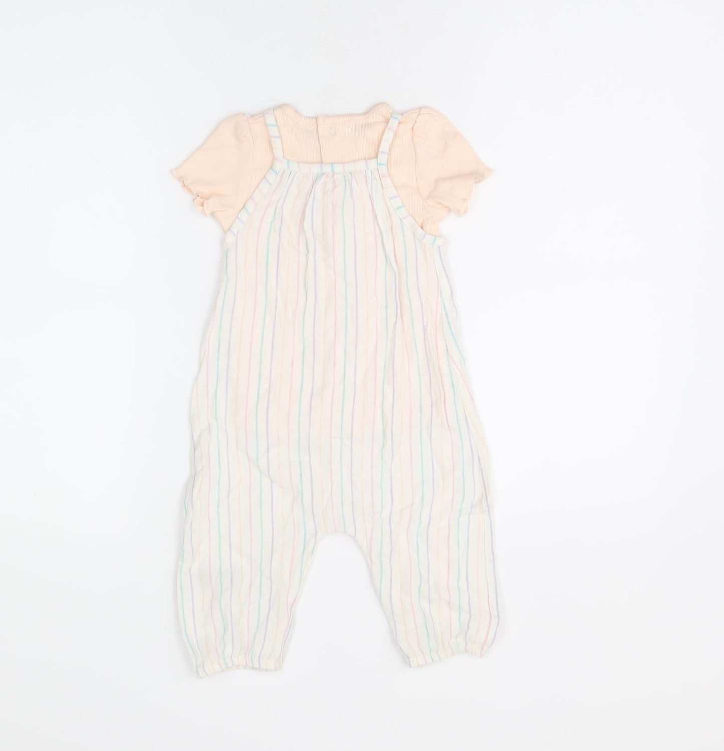 Marks and Spencer Girls White Striped Viscose Dungaree One-Piece Size 9-12 Months Button