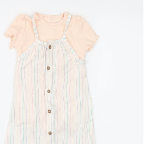 Marks and Spencer Girls White Striped Viscose Dungaree One-Piece Size 9-12 Months Button
