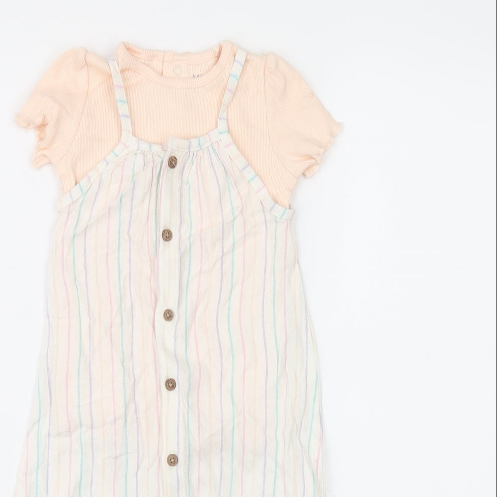 Marks and Spencer Girls White Striped Viscose Dungaree One-Piece Size 9-12 Months Button