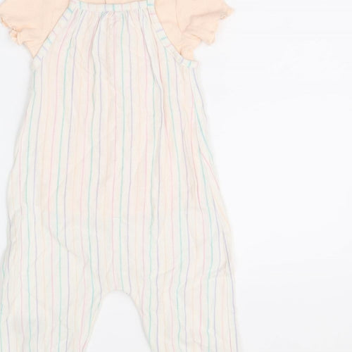 Marks and Spencer Girls White Striped Viscose Dungaree One-Piece Size 9-12 Months Button