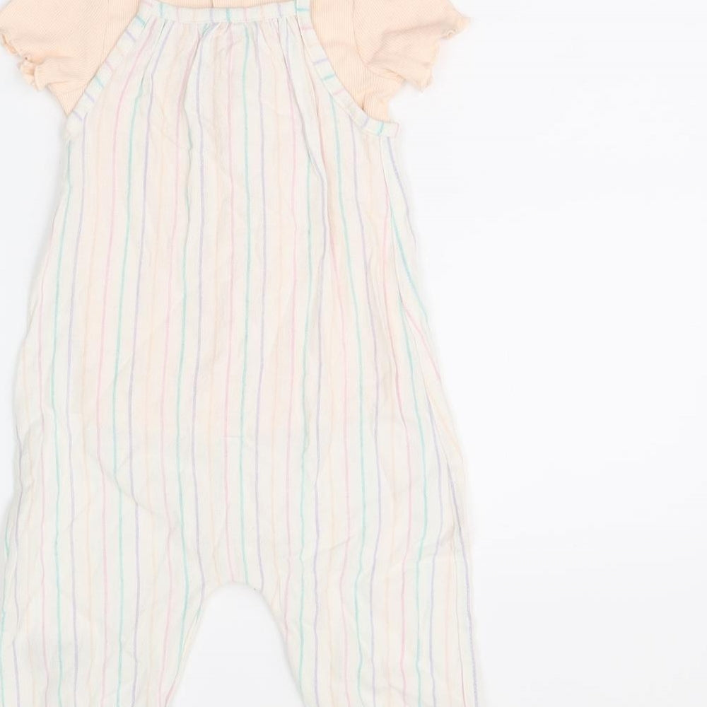 Marks and Spencer Girls White Striped Viscose Dungaree One-Piece Size 9-12 Months Button