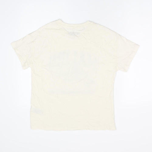 Marks and Spencer Girls Ivory Cotton Basic T-Shirt Size 12-13 Years Round Neck Pullover - Malibu, Dolphin Print