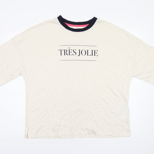 Marks and Spencer Womens Ivory Cotton Basic T-Shirt Size L Round Neck - Tres Jolie
