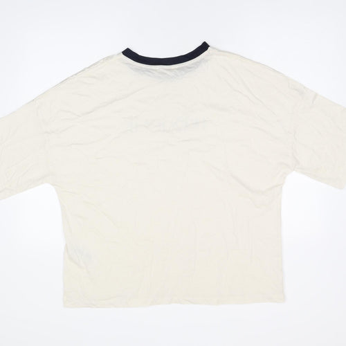Marks and Spencer Womens Ivory Cotton Basic T-Shirt Size L Round Neck - Tres Jolie