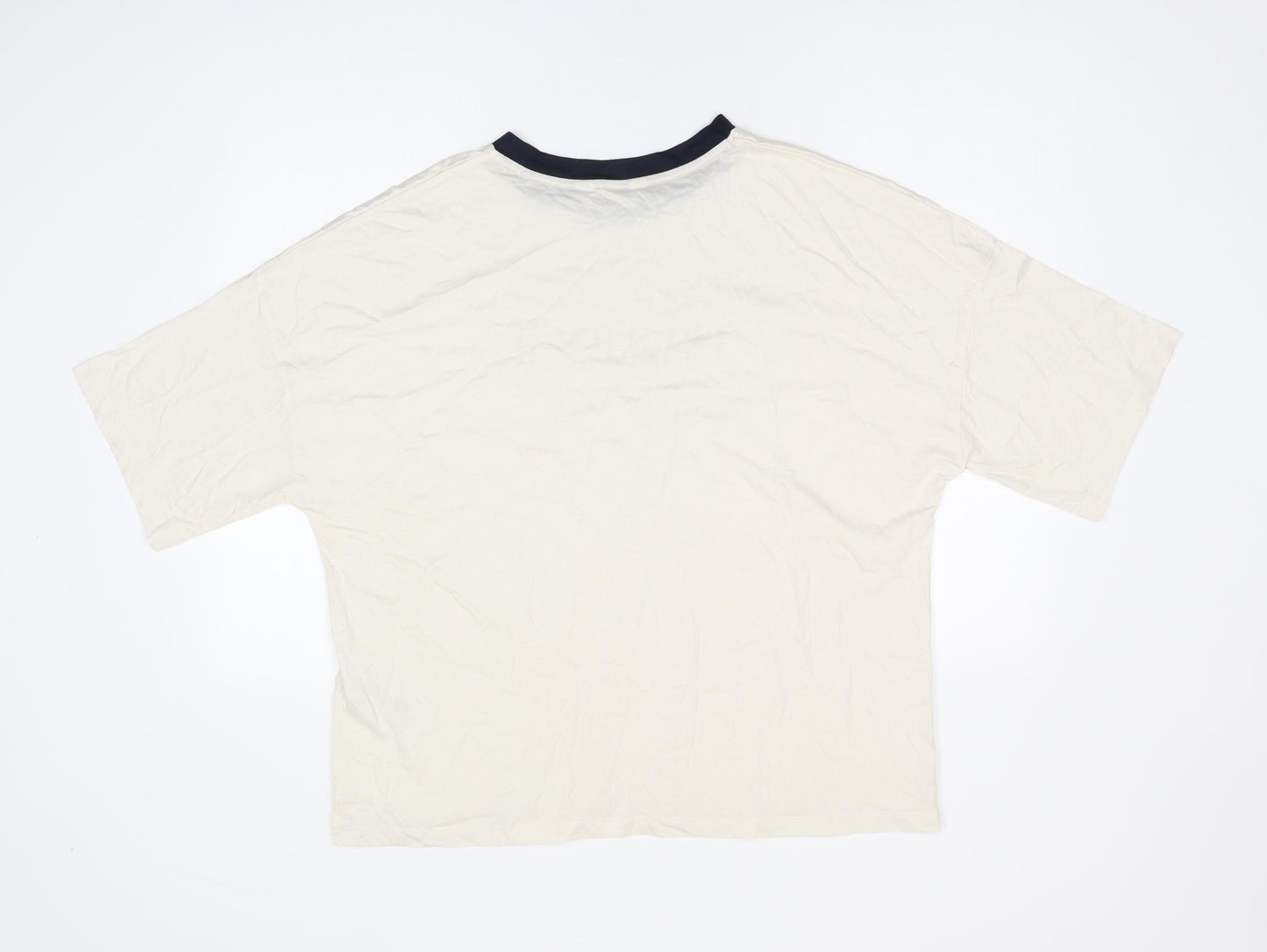 Marks and Spencer Womens Ivory Cotton Basic T-Shirt Size L Round Neck - Tres Jolie