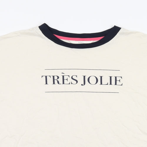 Marks and Spencer Womens Ivory Cotton Basic T-Shirt Size L Round Neck - Tres Jolie