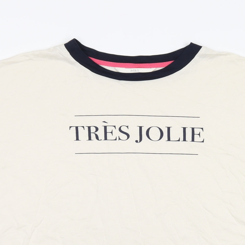 Marks and Spencer Womens Ivory Cotton Basic T-Shirt Size L Round Neck - Tres Jolie