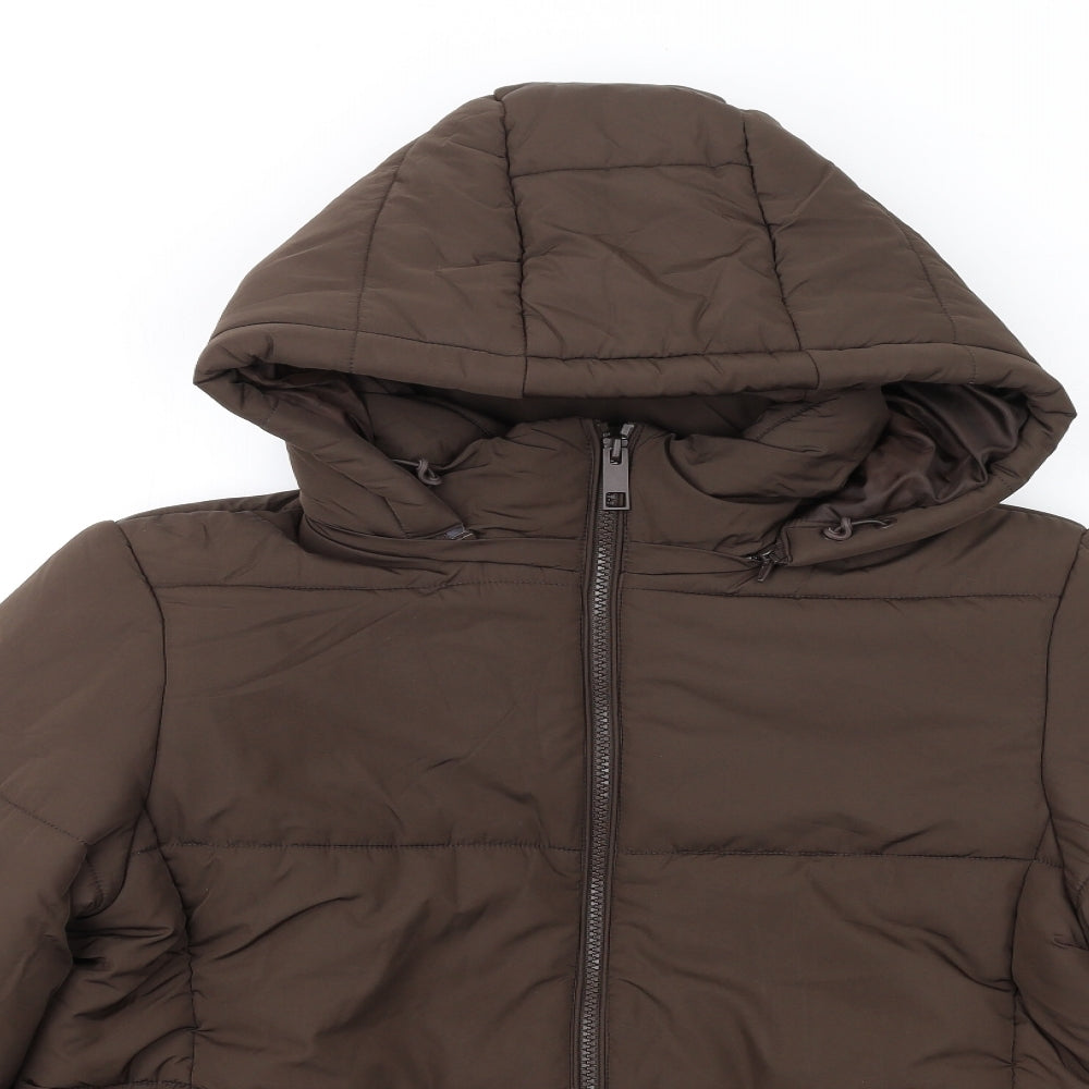 Marks and Spencer Womens Brown Puffer Jacket Coat Size 14 Zip