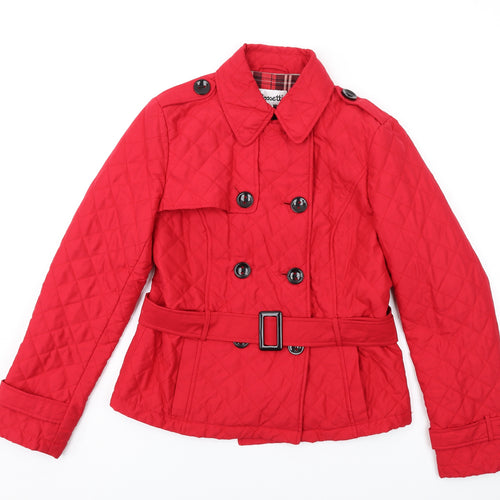 Rossetti Womens Red Quilted Coat Size 14 Button