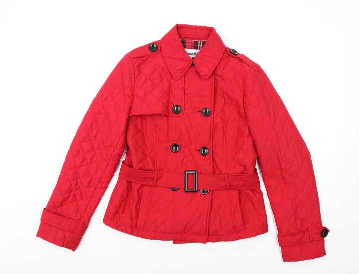 Rossetti Womens Red Quilted Coat Size 14 Button