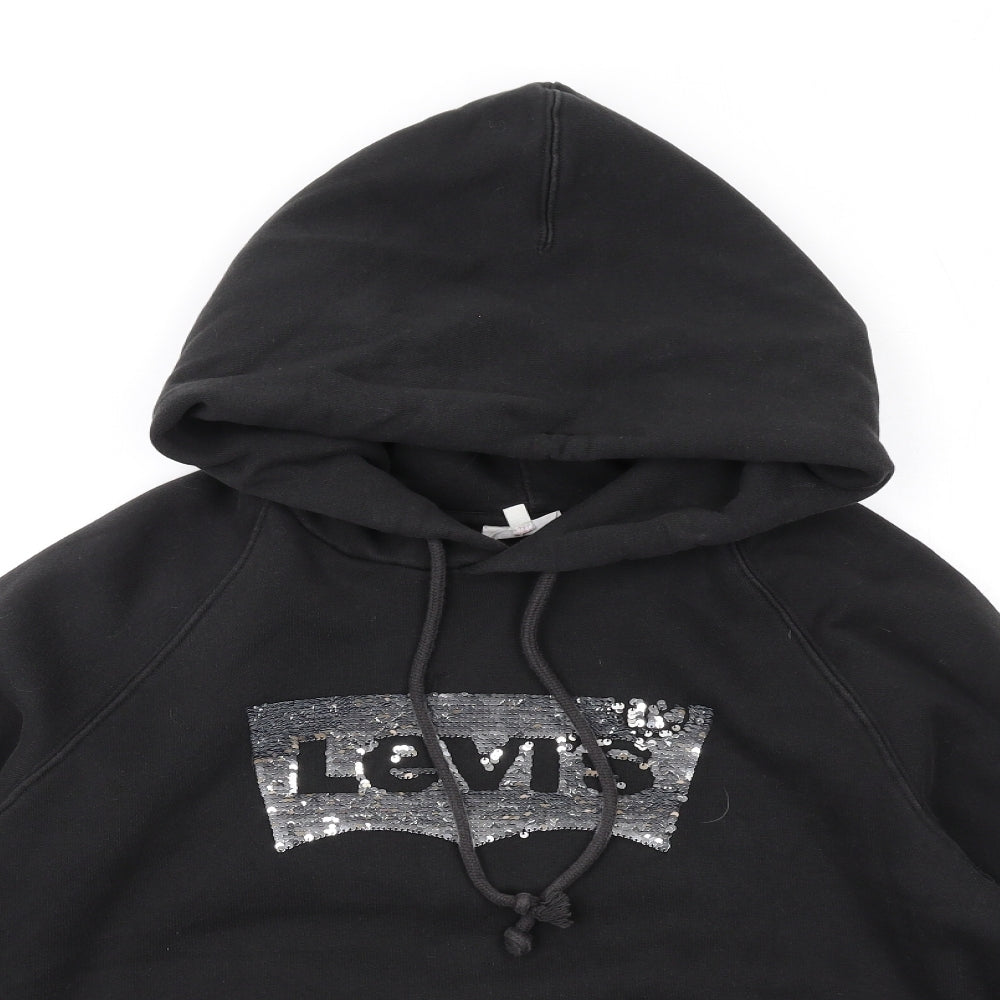 Levi's Womens Black Cotton Pullover Hoodie Size M Pullover - Reversible Sequins