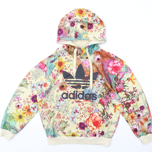 adidas Womens Multicoloured Floral Polyester Pullover Hoodie Size 10 Pullover