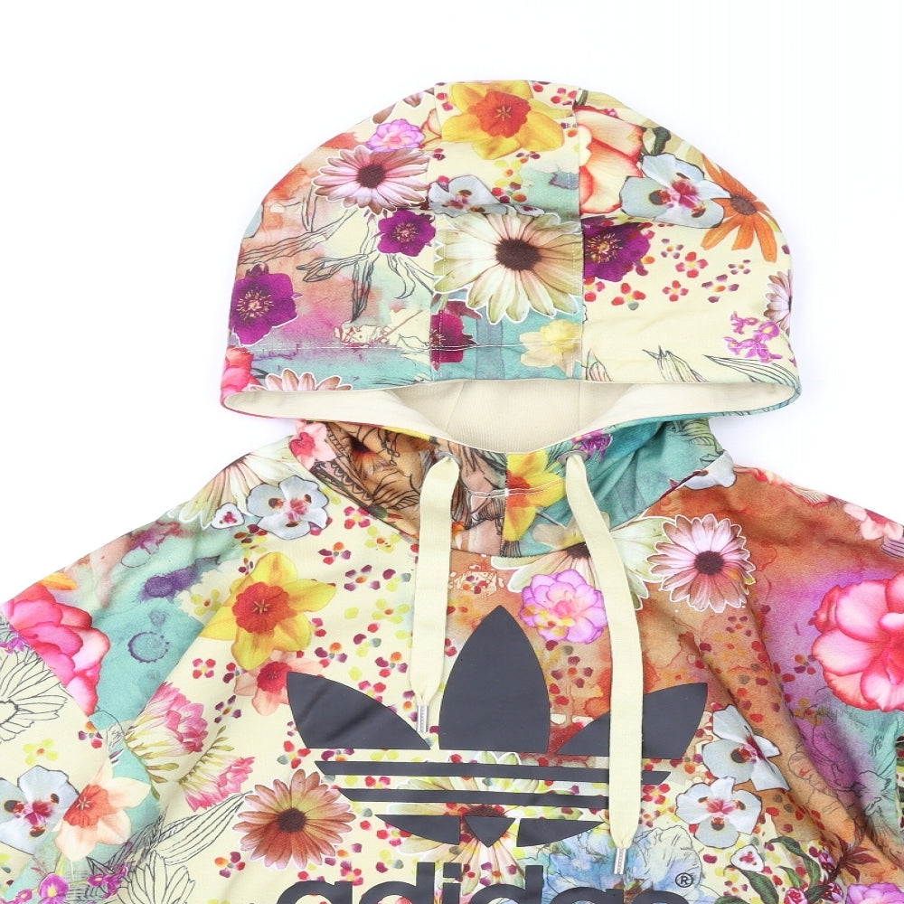 adidas Womens Multicoloured Floral Polyester Pullover Hoodie Size 10 Pullover