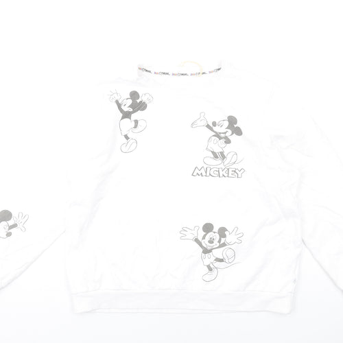 Disney Womens White Cotton Pullover Sweatshirt Size L Pullover - Mickey Mouse